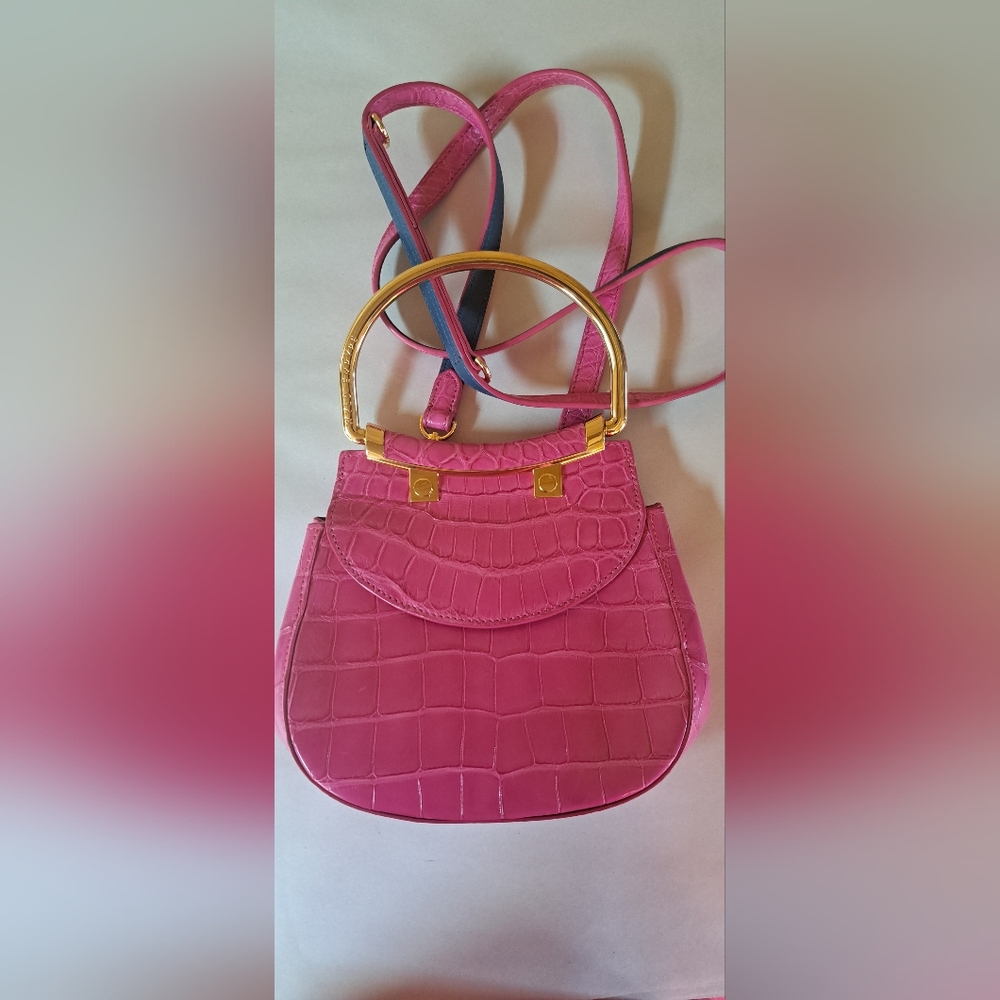 Beautiful Maison Wyld Empyre Pierre Hand Bag Bold Pink Croc Embossed High Qualit
